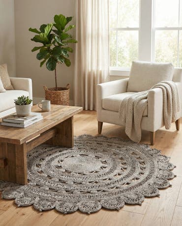  5' 1 x 5' 1  Hand Braided Jute Round Rug