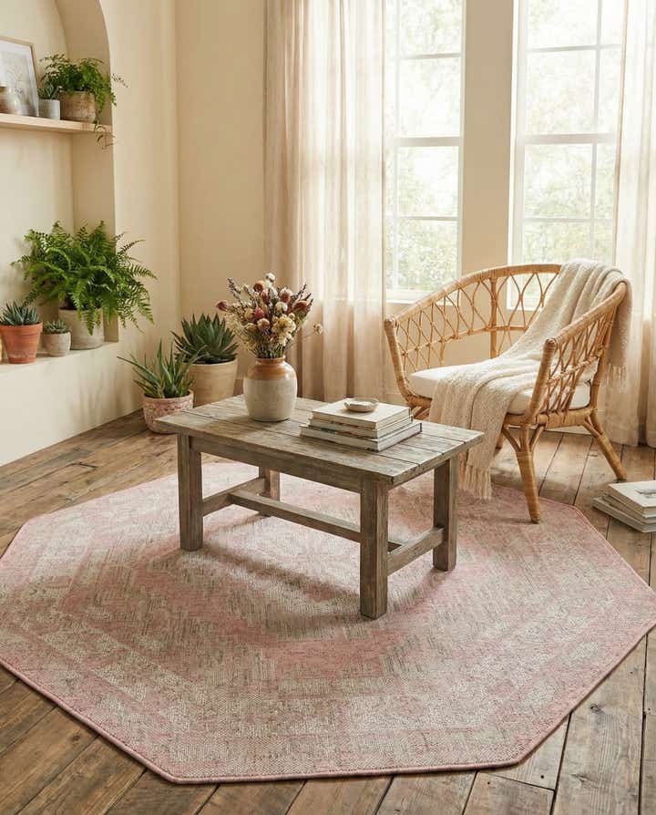5' 3 x 5' 3 Easy-Clean Traditional Indoor / Outdoor Octagon Rug