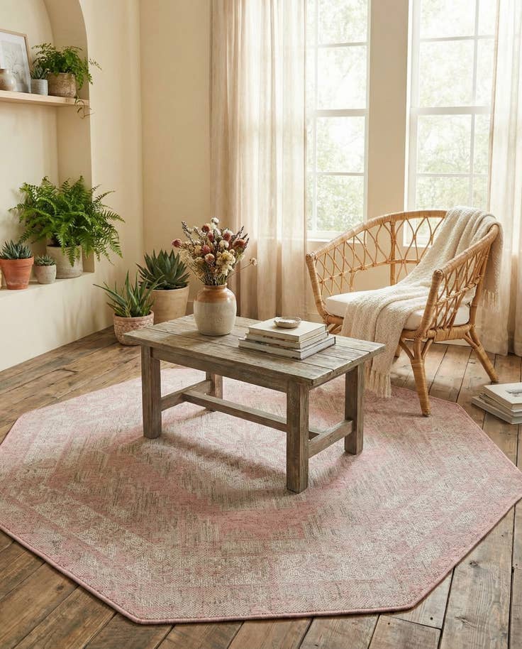 Detail image of 5' 3 x 5' 3 Easy-Clean Traditional Indoor / Outdoor Octagon Rug
