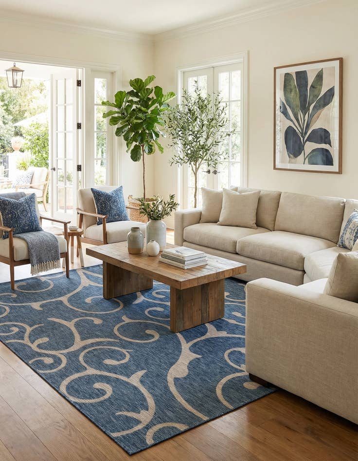 Detail image of  10' 8 x 10' 8  Washable Botanical Indoor / Outdoor Square Rug