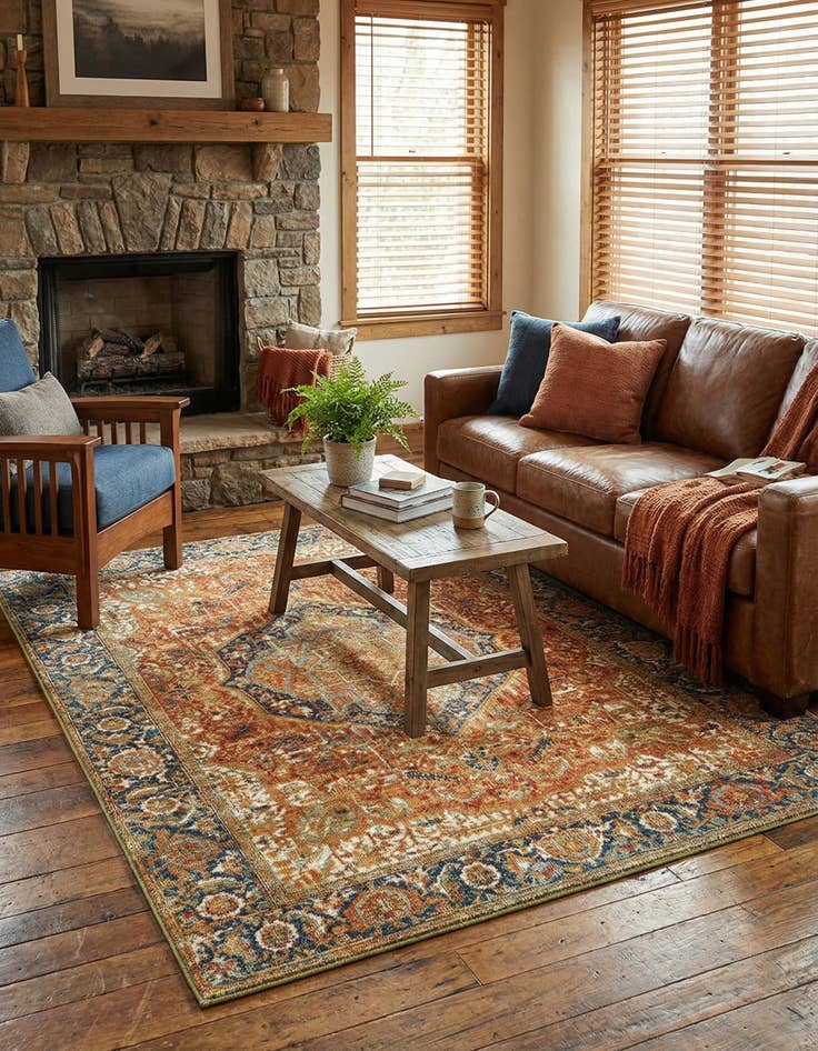 Detail image of 4' x 6'  Washable Traditional Indoor / Outdoor Rug