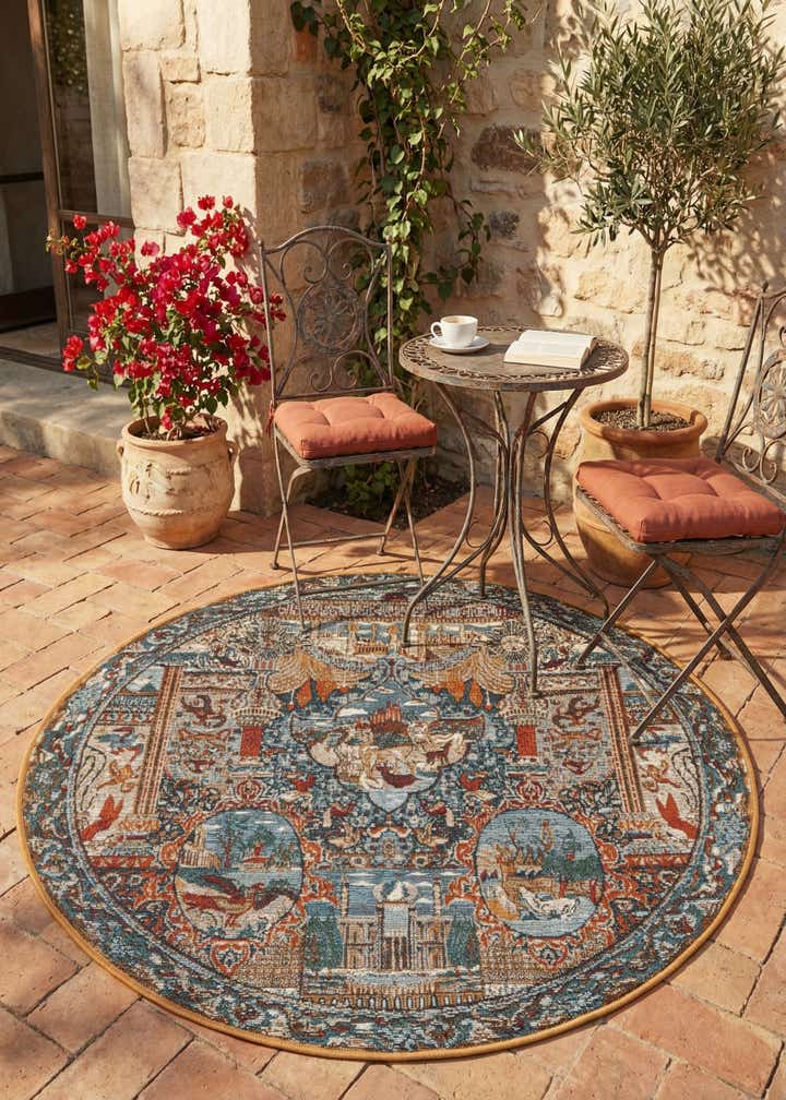 4' x 4' Easy-Clean Traditional Indoor / Outdoor Round Rug