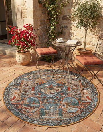 4' x 4' Easy-Clean Traditional Indoor / Outdoor Round Rug