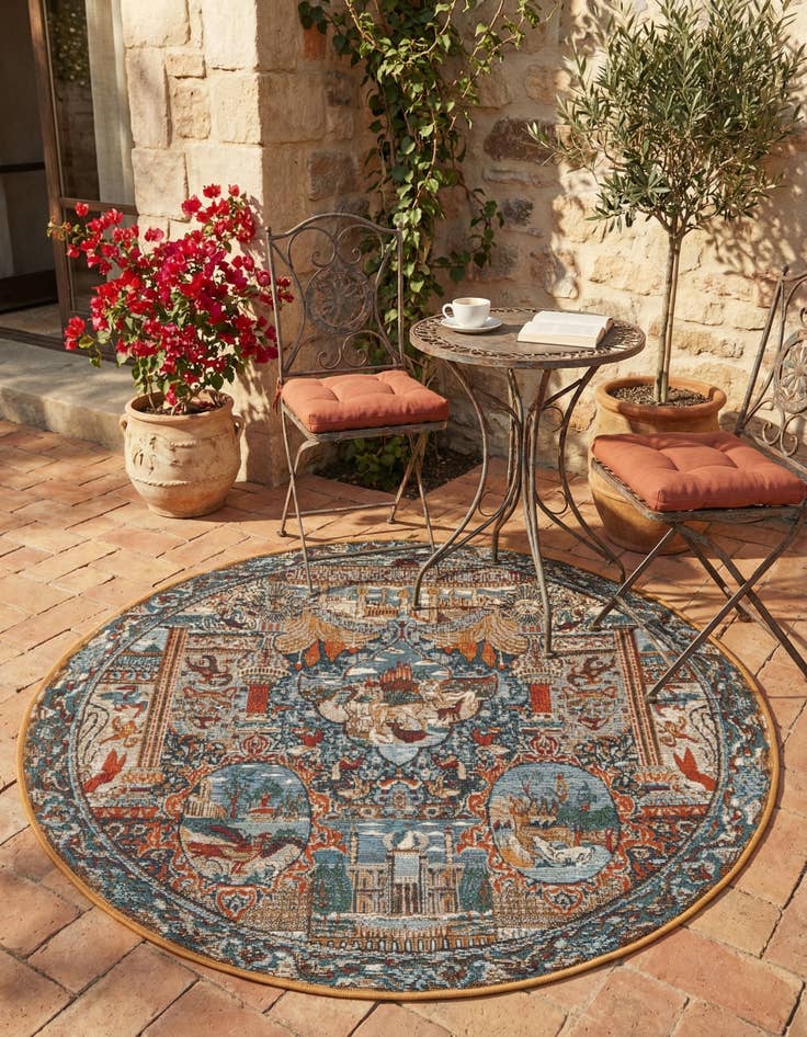 Detail image of 4' x 4'  Washable Traditional Indoor / Outdoor Round Rug