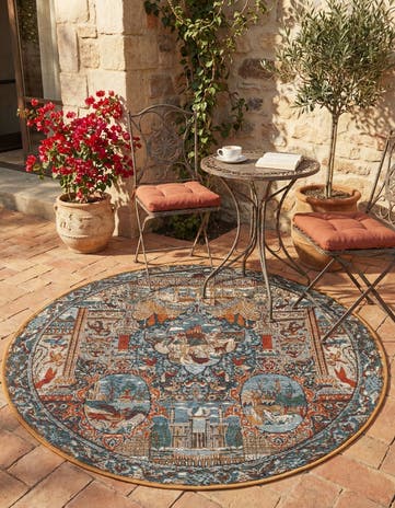 4' x 4' Easy-Clean Traditional Indoor / Outdoor Round Rug
