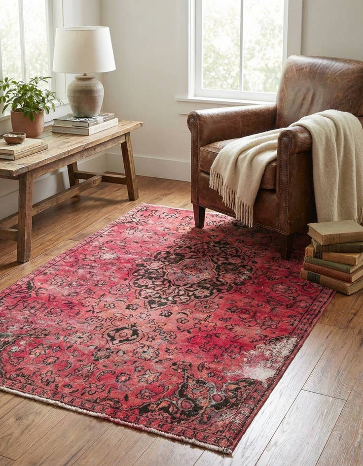 Detail image of 4' 5 x 6'  Hand Knotted Ultra Vintage Persian Wool Rug