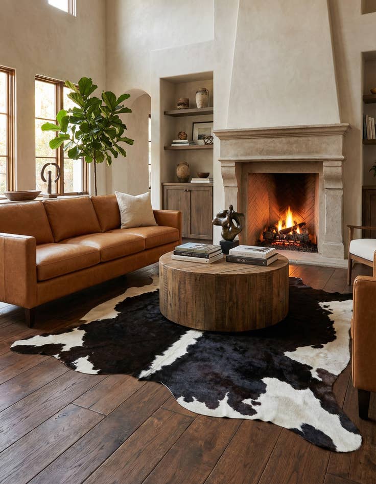 Detail image of 5' 11 x 6' 4 Cowhide Leather Square Rug