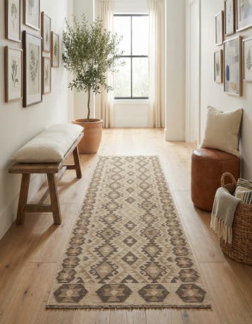 3' 1 x 10' 1 Hand Woven Kilim Maymana Wool Runner Rug