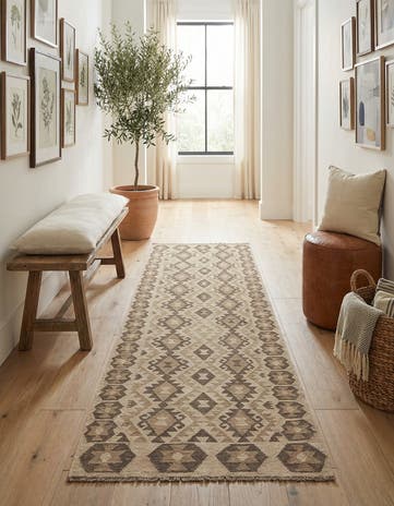 3' 1 x 10' 1 Hand Woven Kilim Maymana Wool Runner Rug