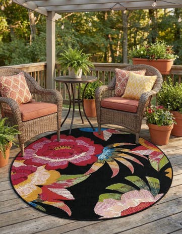 4' x 4' Easy-Clean Botanical Indoor / Outdoor Round Rug