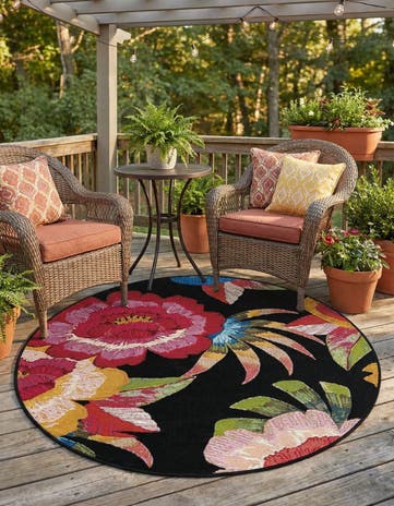 4' x 4' Easy-Clean Botanical Indoor / Outdoor Round Rug