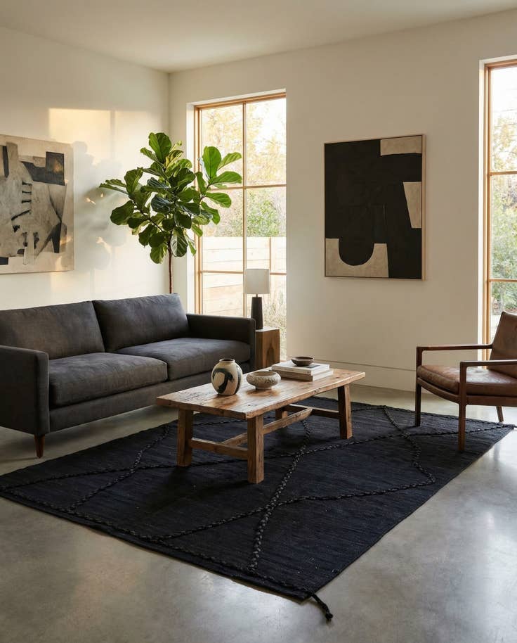 Detail image of 4' 4 x 5' 11 Hand Woven Kilim Modern Wool Rug