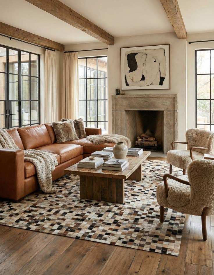 Detail image of 5' x 7' 10 Cowhide Leather Rug