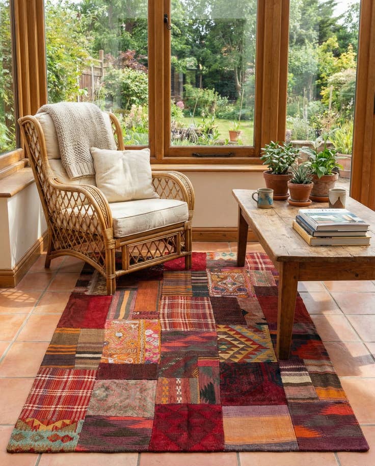 Detail image of 3' 10 x 6' Hand Woven Kilim Patchwork Wool Rug