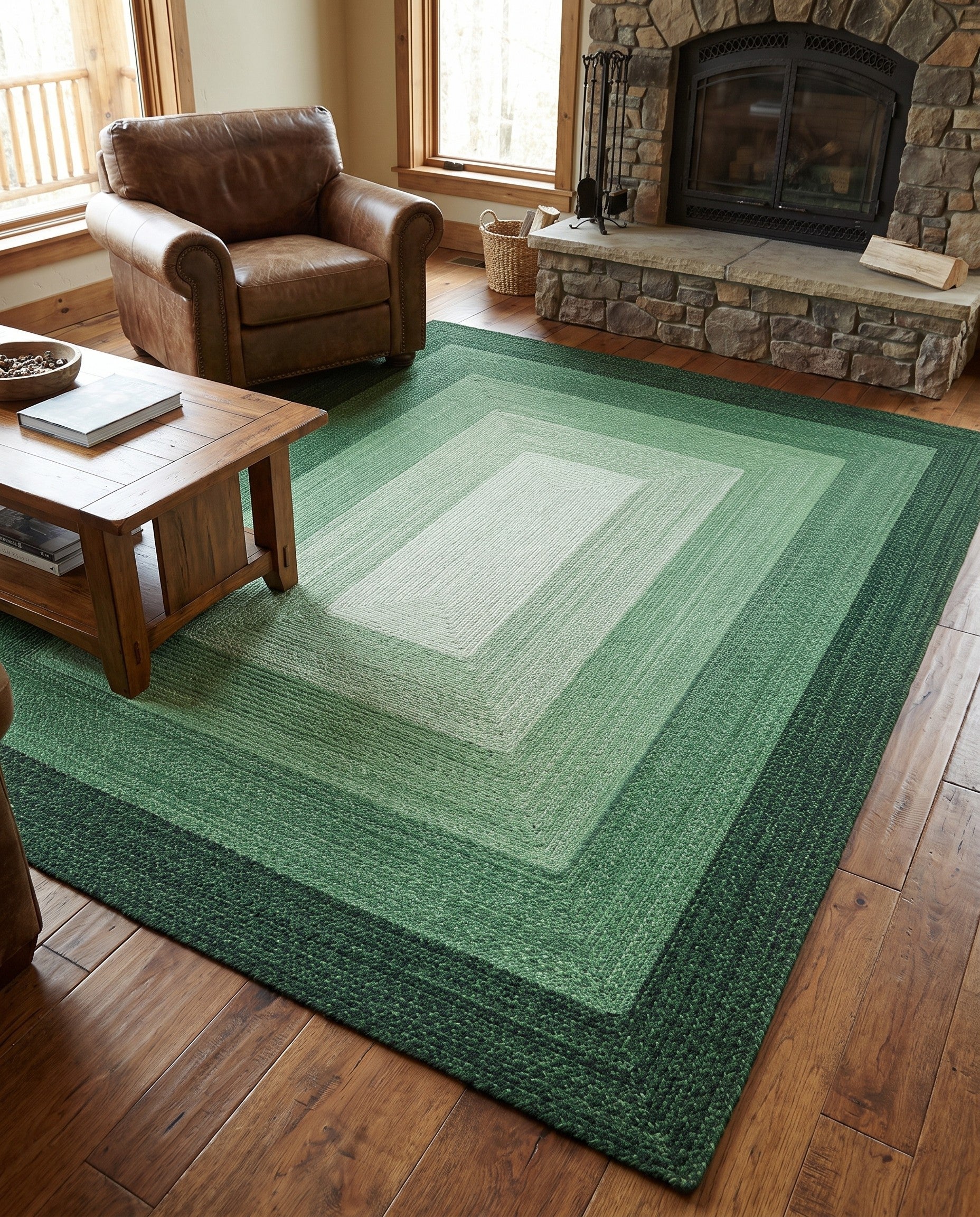 Green Hand Braided Wool Rug