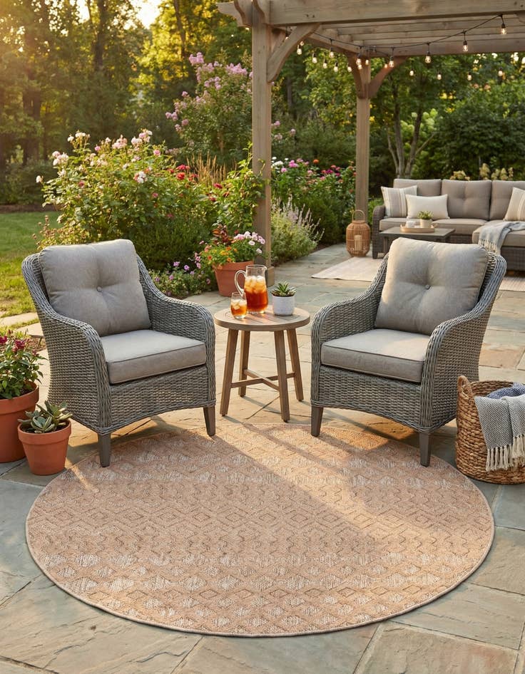 Detail image of 5' 3 x 5' 3 Easy-Clean Trellis Textured Indoor / Outdoor Round Rug