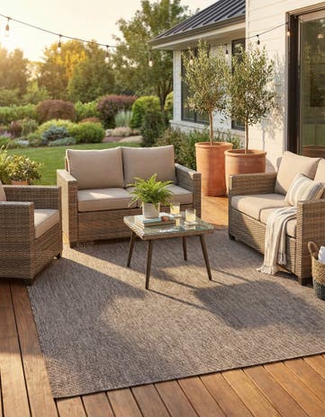 Light Brown Easy-Clean Solid Indoor / Outdoor Square Rug