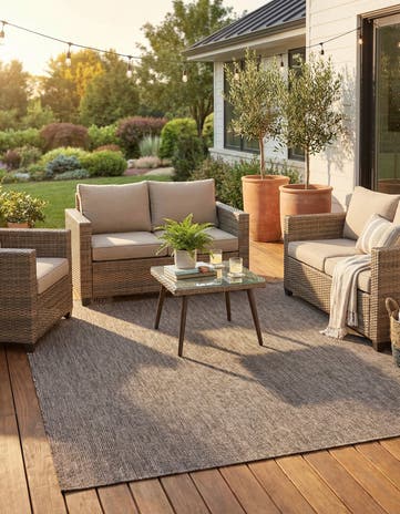 Light Brown Easy-Clean Solid Indoor / Outdoor Square Rug