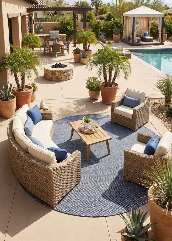 10' x 10' Easy-Clean Jill Zarin Palm Springs Indoor / Outdoor Round Rug