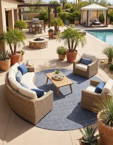 10' x 10' Easy-Clean Jill Zarin Palm Springs Indoor / Outdoor Round Rug