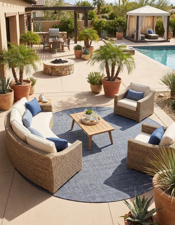10' x 10' Easy-Clean Jill Zarin Palm Springs Indoor / Outdoor Round Rug