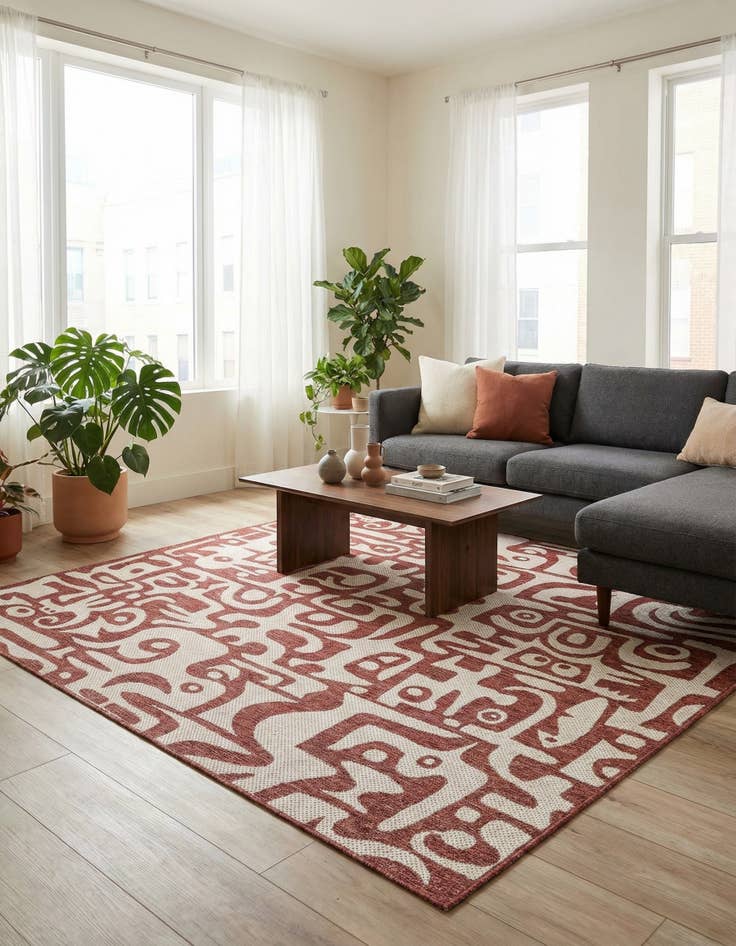 Detail image of 7' 10 x 7' 10 Easy-Clean Modern Indoor / Outdoor Square Rug