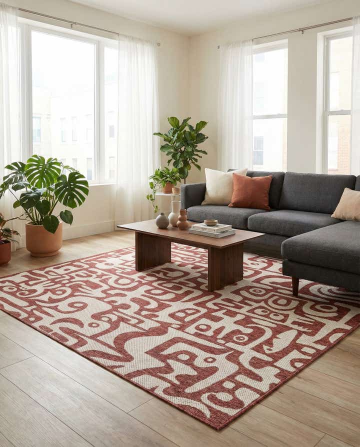 7' 10 x 7' 10 Easy-Clean Modern Indoor / Outdoor Square Rug