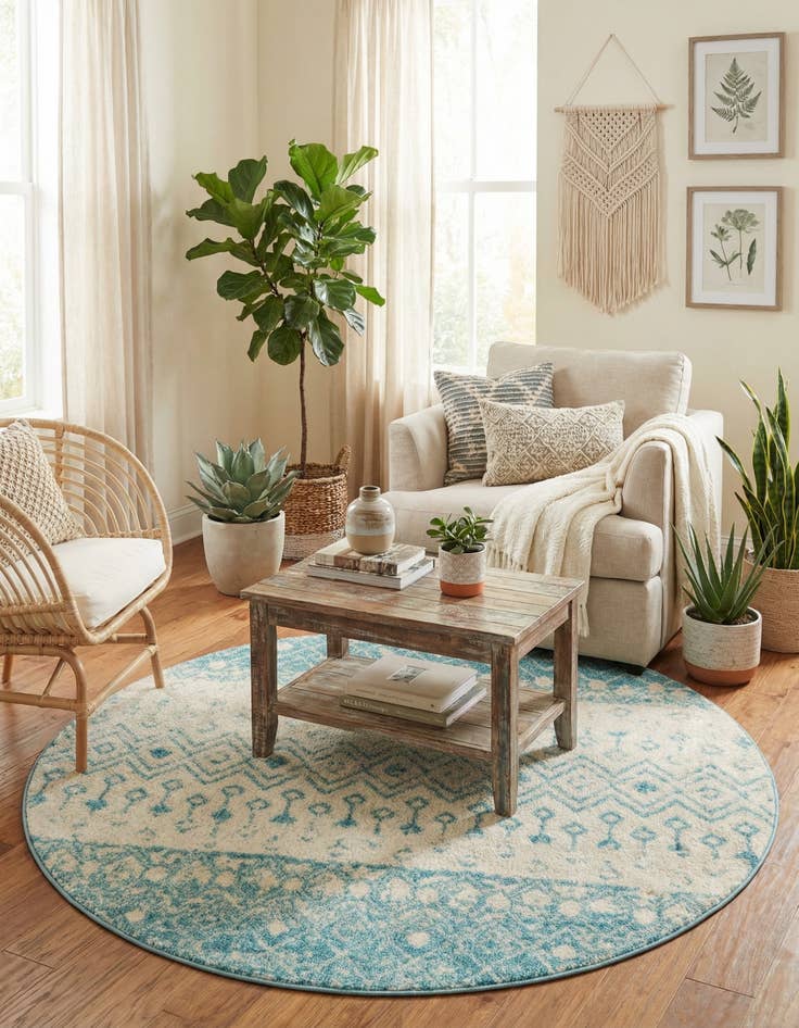 Detail image of  5' 3 x 5' 3 Moroccan Trellis Round Rug