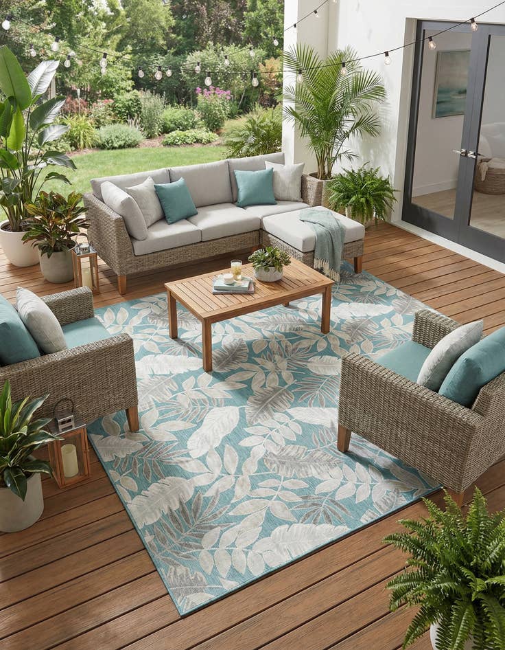 Detail image of 9' 9 x 12' Easy-Clean Botanical Indoor / Outdoor Rug