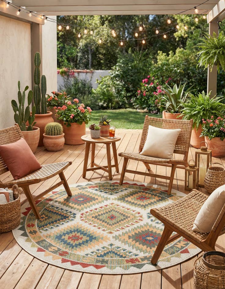 Detail image of 5' 3 x 5' 3  Washable Baja Indoor / Outdoor Round Rug