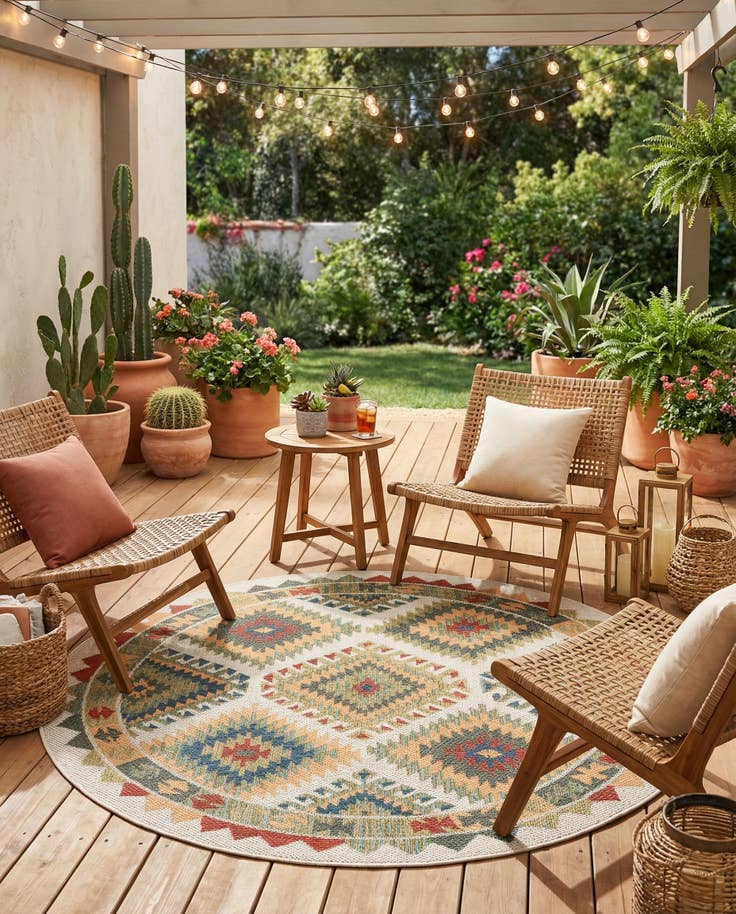 Detail image of 5' 3 x 5' 3 Easy-Clean Baja Indoor / Outdoor Round Rug