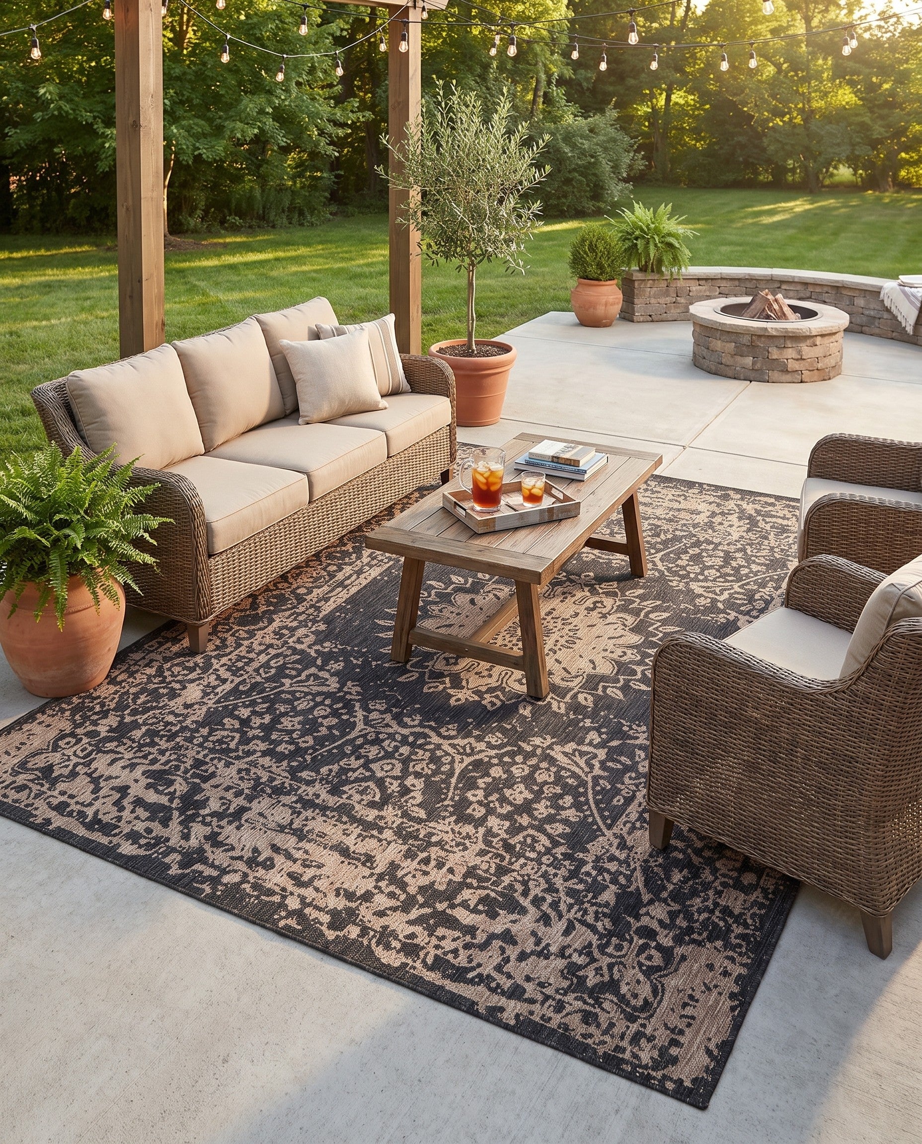 7' 10 x 10' Easy-Clean Traditional Indoor / Outdoor Rug