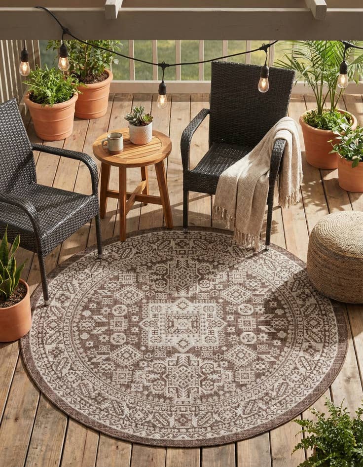 Detail image of  5' 3 x 5' 3  Washable Aztec Indoor / Outdoor Round Rug