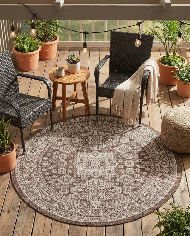 Detail image of 5' 3 x 5' 3 Easy-Clean Aztec Indoor / Outdoor Round Rug