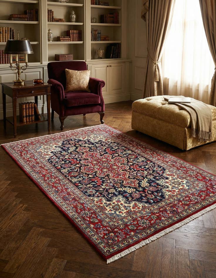 Detail image of  4' 7 x 6' 10  Hand Knotted Qom Persian Rug