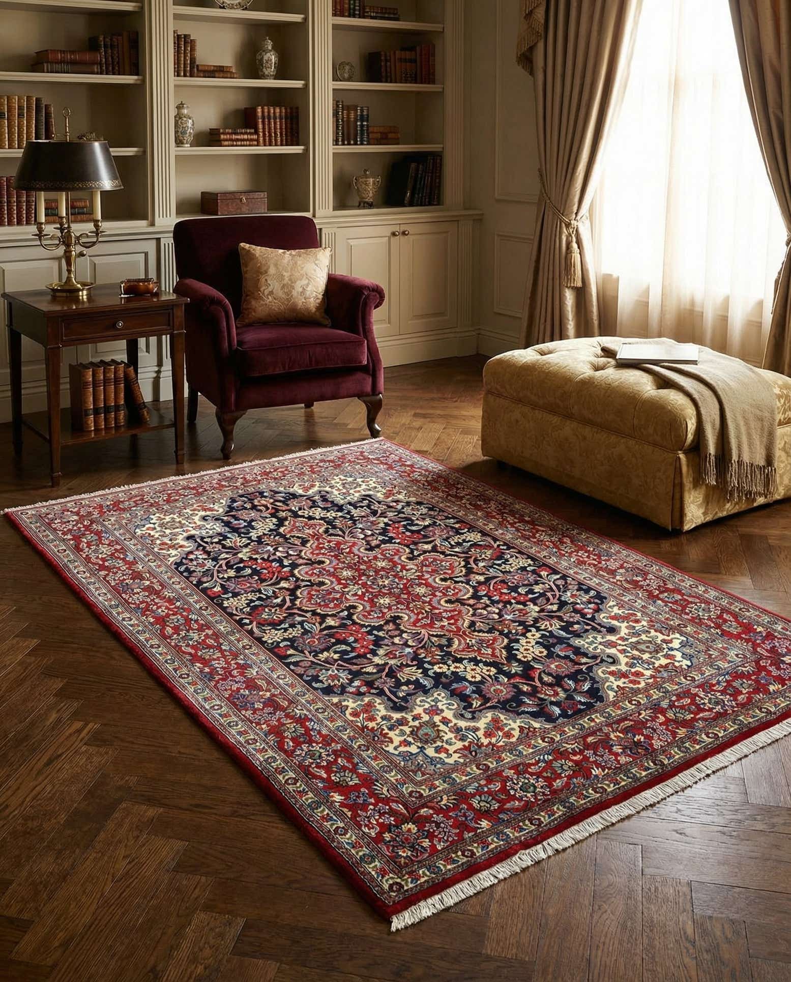 4' 7 x 6' 10 Hand Knotted Qom Persian Rug