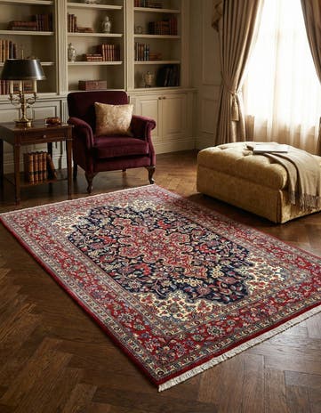 4' 7 x 6' 10 Hand Knotted Qom Persian Rug