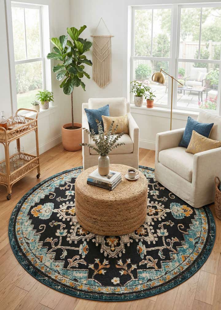 7' 10 x 7' 10 Easy-Clean Casablanca Indoor / Outdoor Round Rug