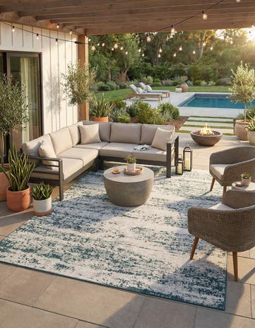 Teal Easy-Clean Modern Indoor / Outdoor Rug