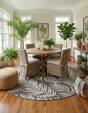 13' x 13' Easy-Clean Botanical Indoor / Outdoor Round Rug