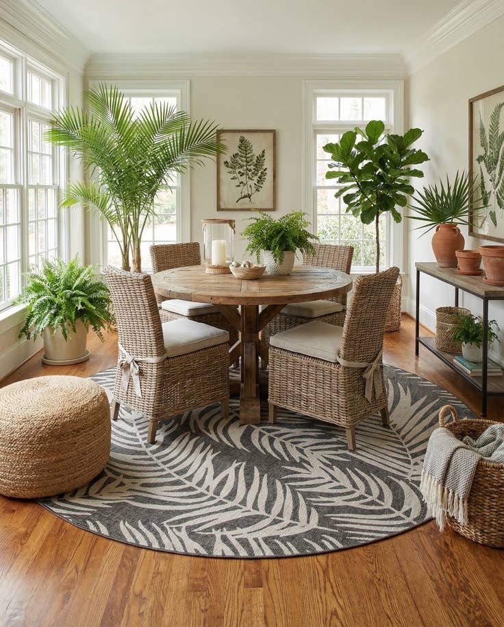 Detail image of 13' x 13' Easy-Clean Botanical Indoor / Outdoor Round Rug