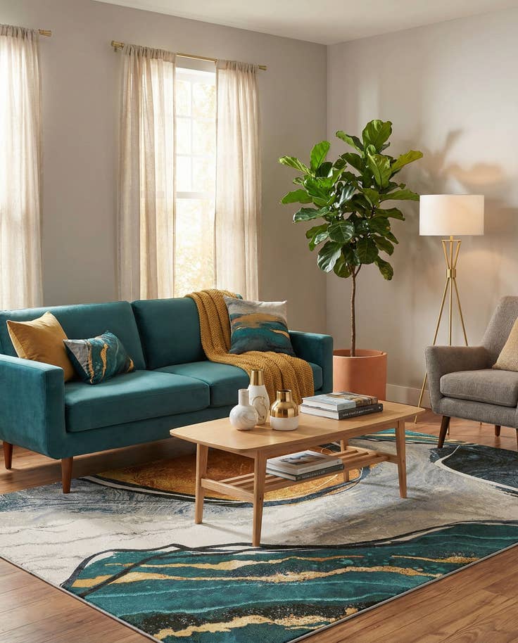 Detail image of 5' 3 x 8' Easy-Clean Modern Indoor / Outdoor Rug