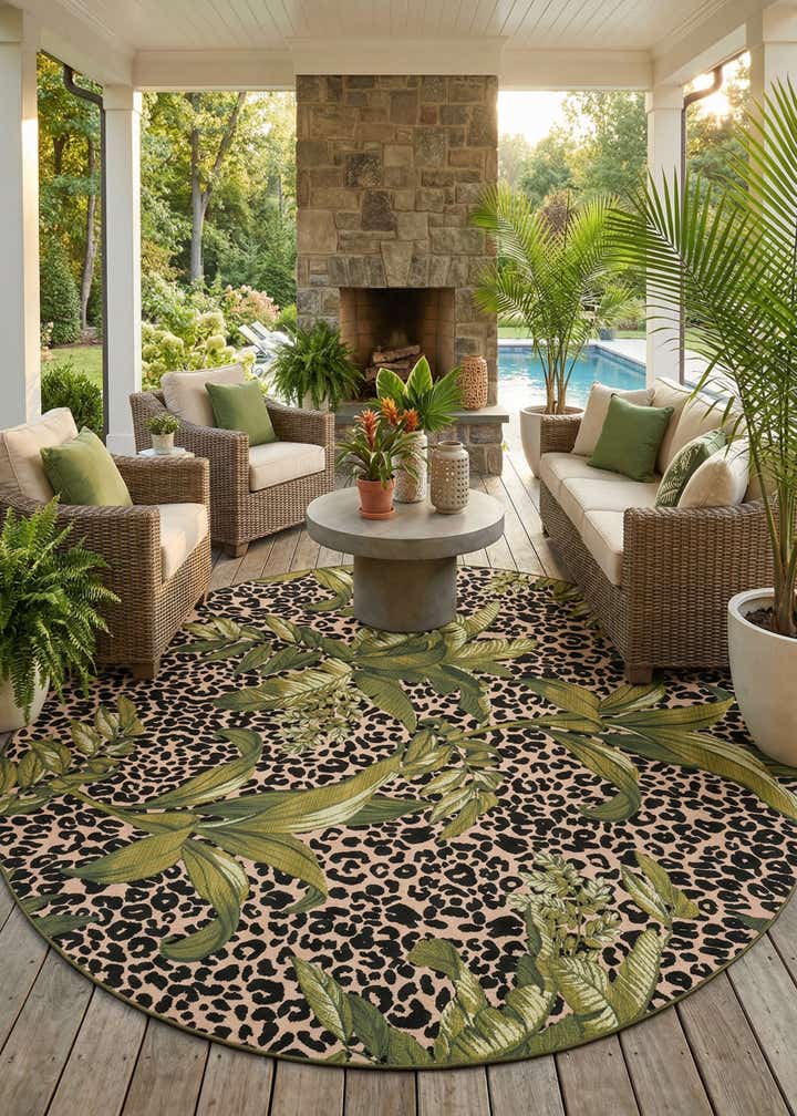 10' x 10' Easy-Clean Botanical Indoor / Outdoor Round Rug