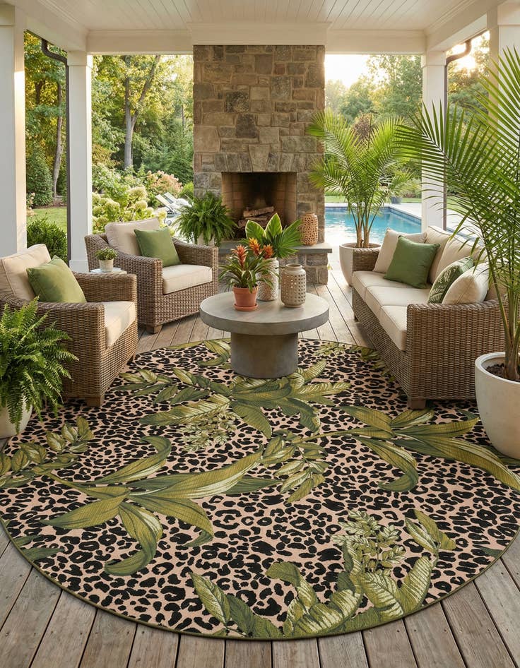 Detail image of 10' x 10'  Washable Botanical Indoor / Outdoor Round Rug