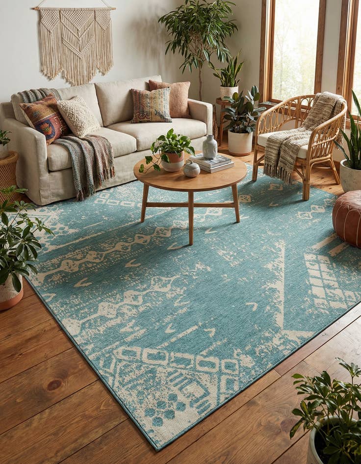 Detail image of  10' 8 x 10' 8  Washable Bohemian Indoor / Outdoor Square Rug