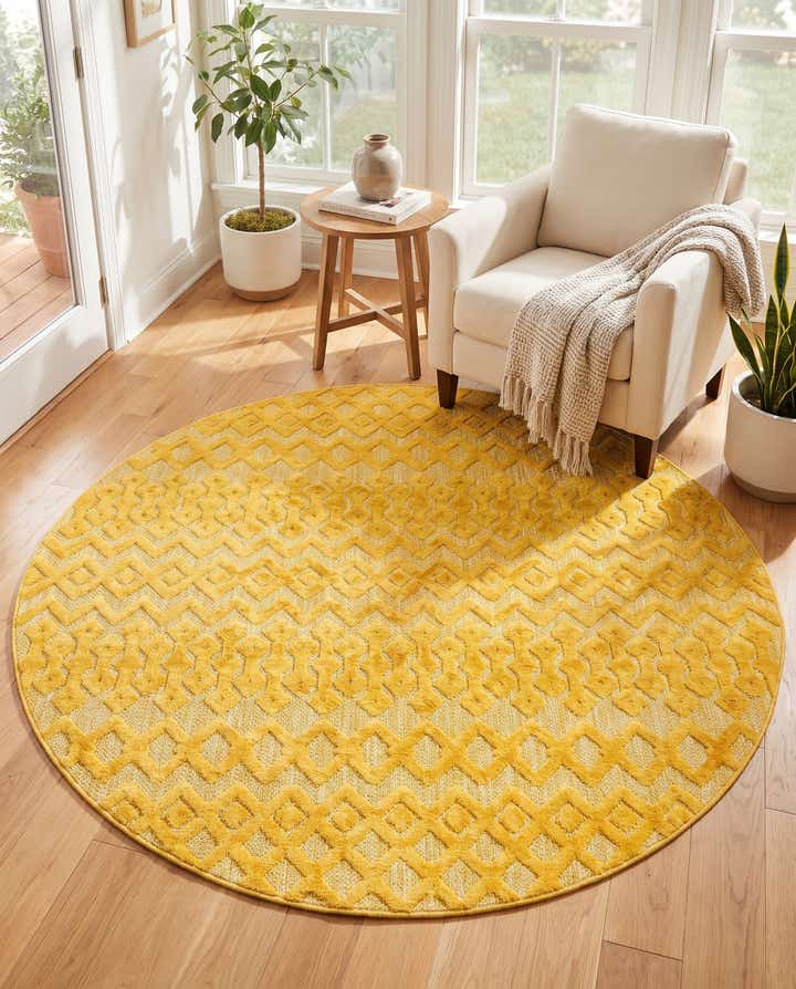 7' x 7' Easy-Clean Trellis Textured Indoor / Outdoor Round Rug