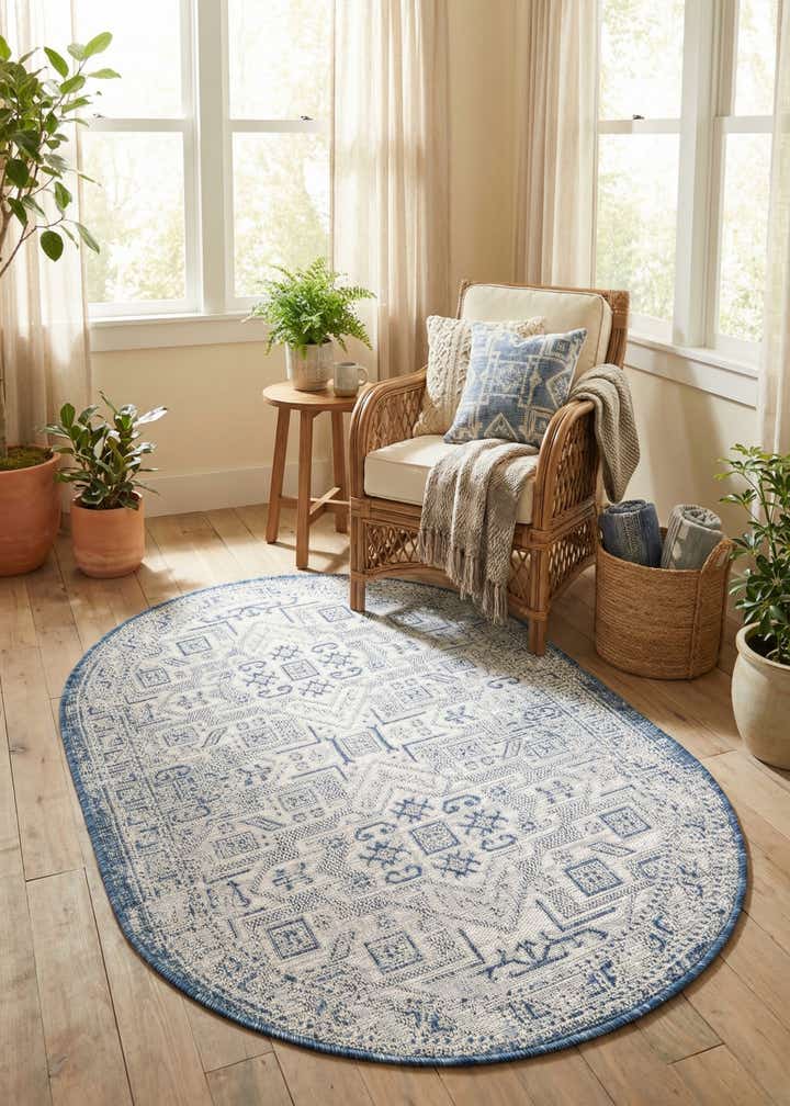 3' x 5' 3 Easy-Clean Aztec Indoor / Outdoor Oval Rug