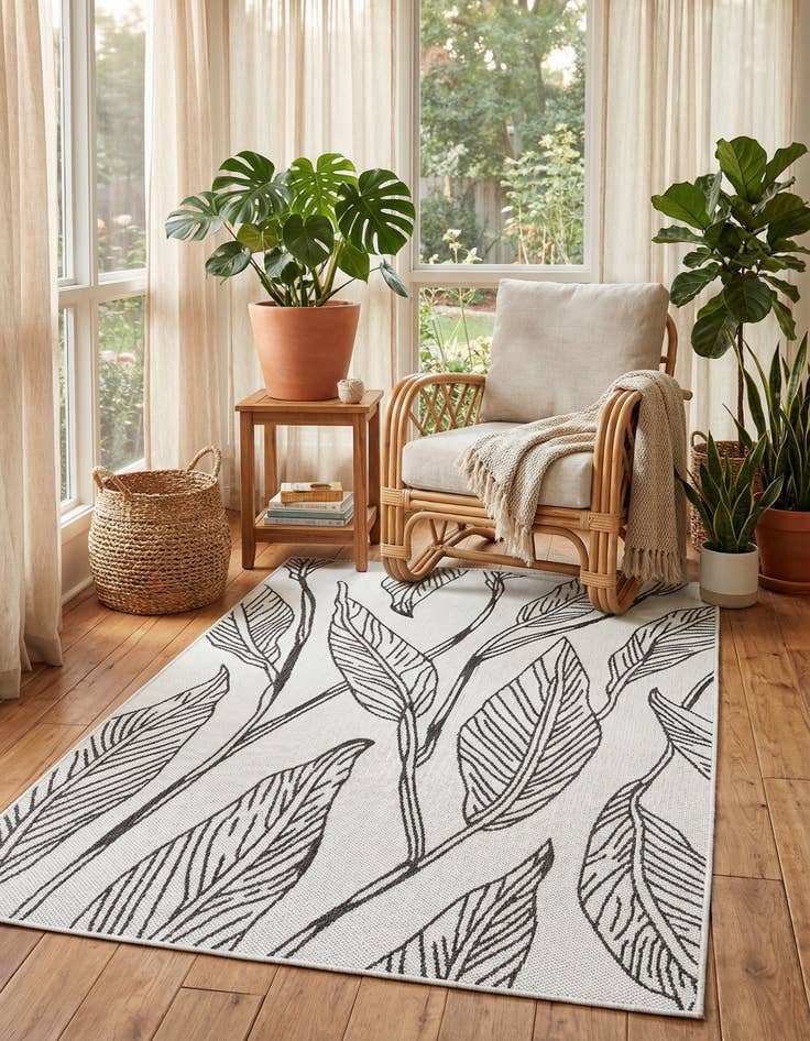 Detail image of 4' x 6' Easy-Clean Botanical Indoor / Outdoor Rug