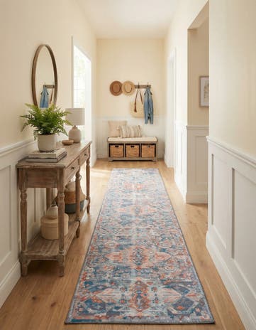 Blue Washable Timeless Runner Rug