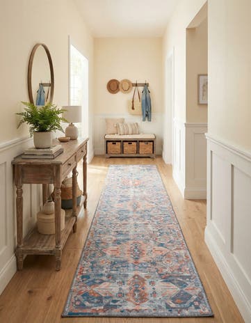Blue Washable Timeless Runner Rug